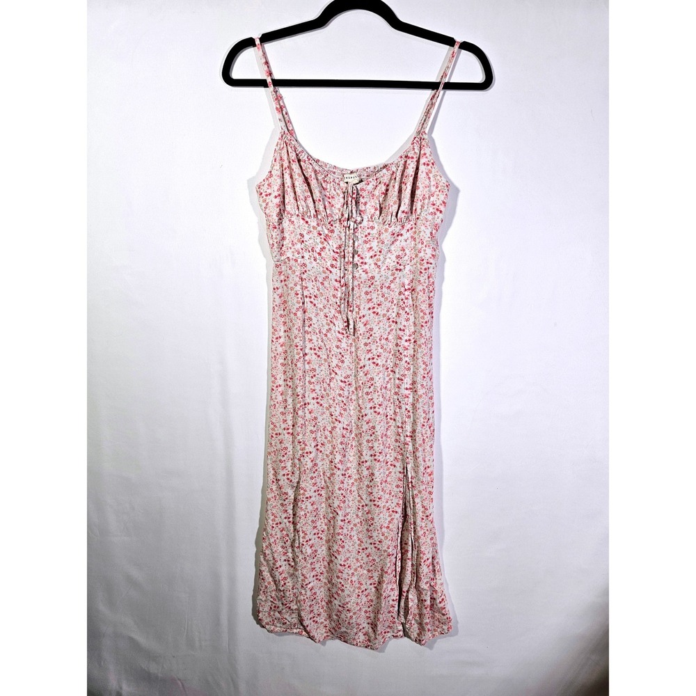 Cottagecore Aeropostale Floral Slit Midi Dress Womens Size Medium Pink Cream